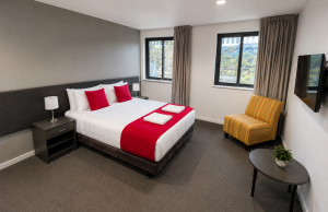 Mannix GH Bedroom Sample (2) Gryphon House Room with a double bed, private ensuite bathroom, air conditioning, television, additional storage and high-speed Wi-Fi.